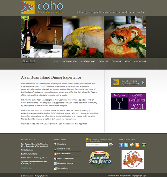 Coho Restaurant in Friday Harbor is the third website Anna Maria de Freitas and I have developed together.