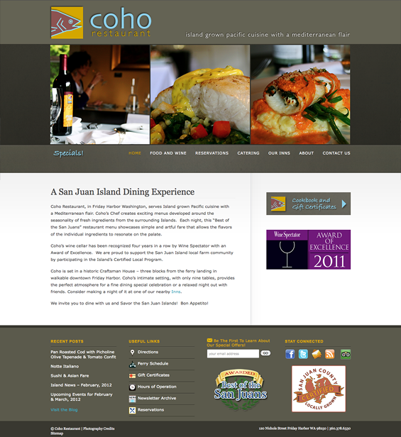 Coho Restaurant in Friday Harbor is the third website Anna Maria de Freitas and I have developed together.